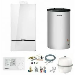 Buderus GB182i Logaplus Gas-Brennwert Heizungspaket W42 Mit Regelung RC310 In Weiß Und S120 Speicher, 20 KW