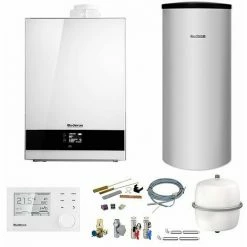 Buderus GB192i Logaplus Gas-Brennwert Heizungspaket W50 Mit Regelung RC310 In Weiß Und SU160 Speicher, 25 KW