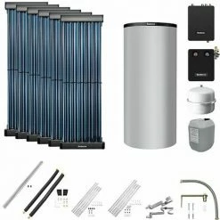 Buderus Solaranlage Logaplus S83 - 6 Kollektoren (7,32m²) SKR10 CPC Mit Pufferspeicher PNR750 Silber Und Frischwasserstation - 7739613007