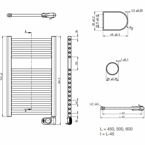 Elektro-Badheizkörper Buderus Therm Direct E Mit Raumtemperaturregler - Höhe 740 Mm X Breite 450 Mm 4 Elektro-Badheizkörper Buderus Therm Direct E Mit Raumtemperaturregler - Höhe 740 Mm X Breite 450 Mm – Bild 2